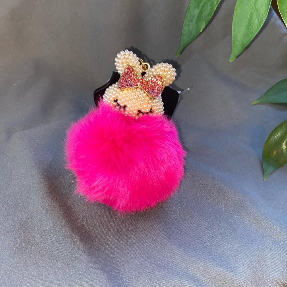 NWT pink fuzzy bunny bag charm/ keychain.